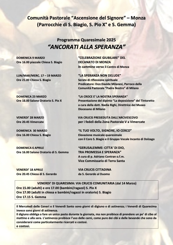 ANCORATI ALLA SPERANZA – QUARESIMALE 2025